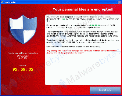 CryptoLocker splash screen