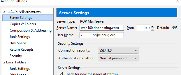 Thunderbird POP Settings